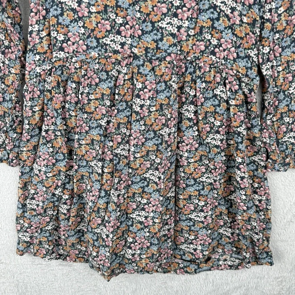 Zara Dress Girls 11/12 Multicolor Floral L/S Lined Circle Skirt Keyhole Neckline